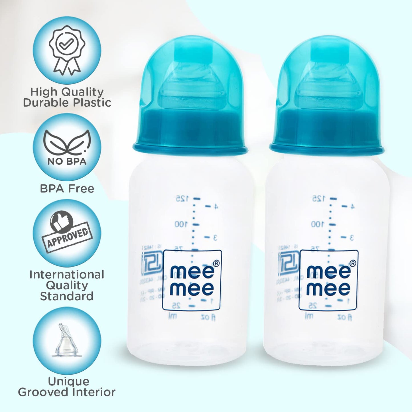 Mee Mee Premium Baby Feeding Bottle (Blue, 120 ml- Pack of 2)