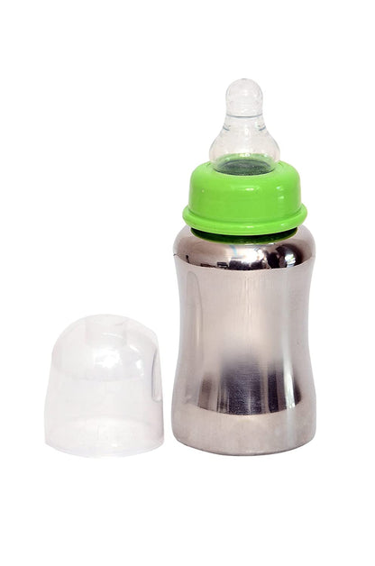 Tinny Tots Baby Stainless Steel Thermal Insulation Feeding Bottle Water Milk Juices Feeder for kids, toddlers and Infants - (140ml) Green