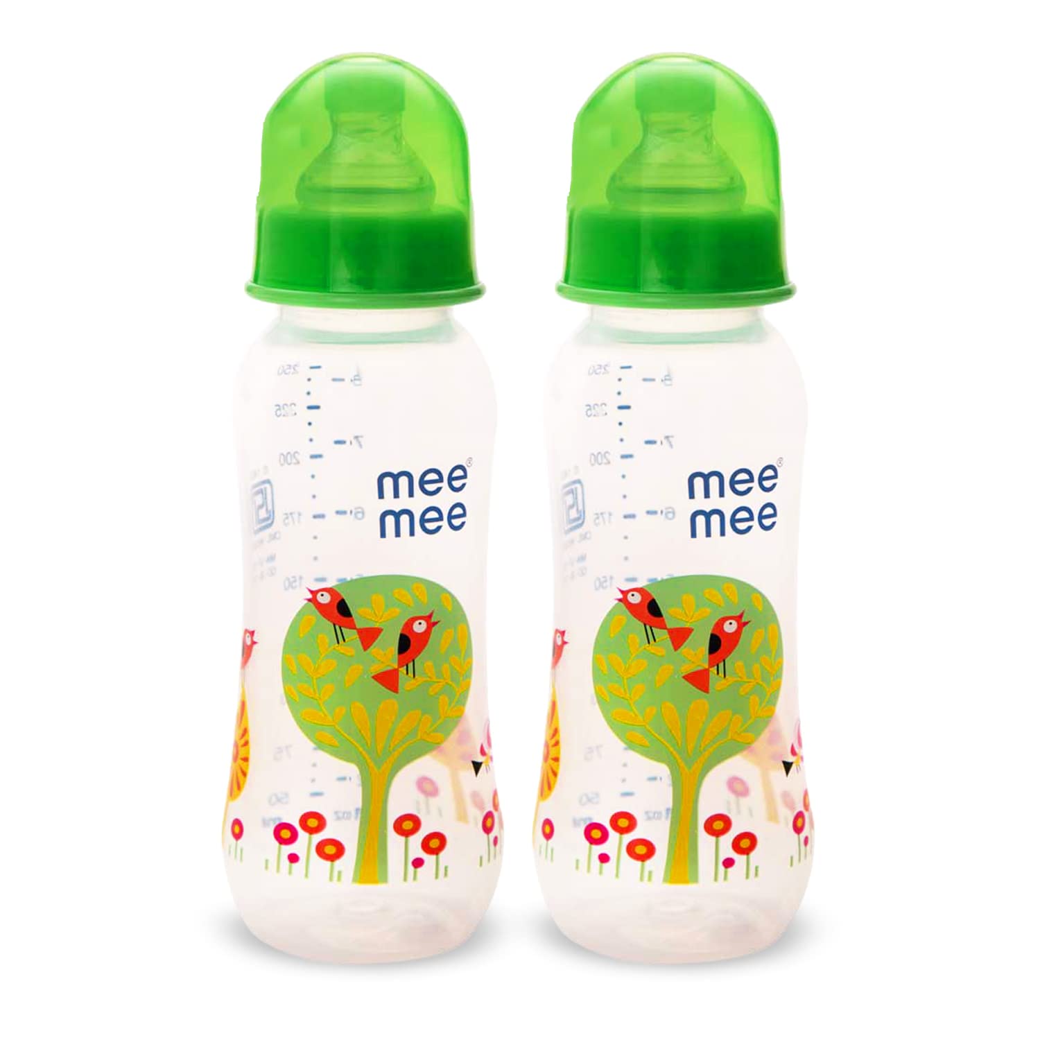 Mee Mee Printed Premium Baby Feeding Bottle (Green, 250ml - Pack of 2)