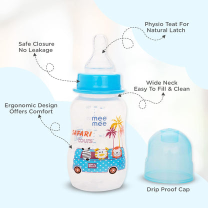 Mee Mee Printed Premium Baby Feeding Bottle (Blue, 125 ml- Pack of 2)