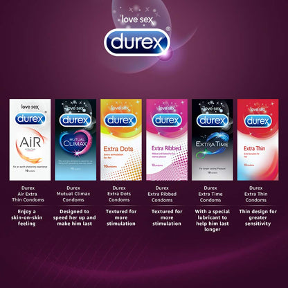 Durex Multi-pack Condoms for Men (Extra Time, Extra Dotted, Extra Ribbed, Extra Time) -10 Pieces (Pack of 4)