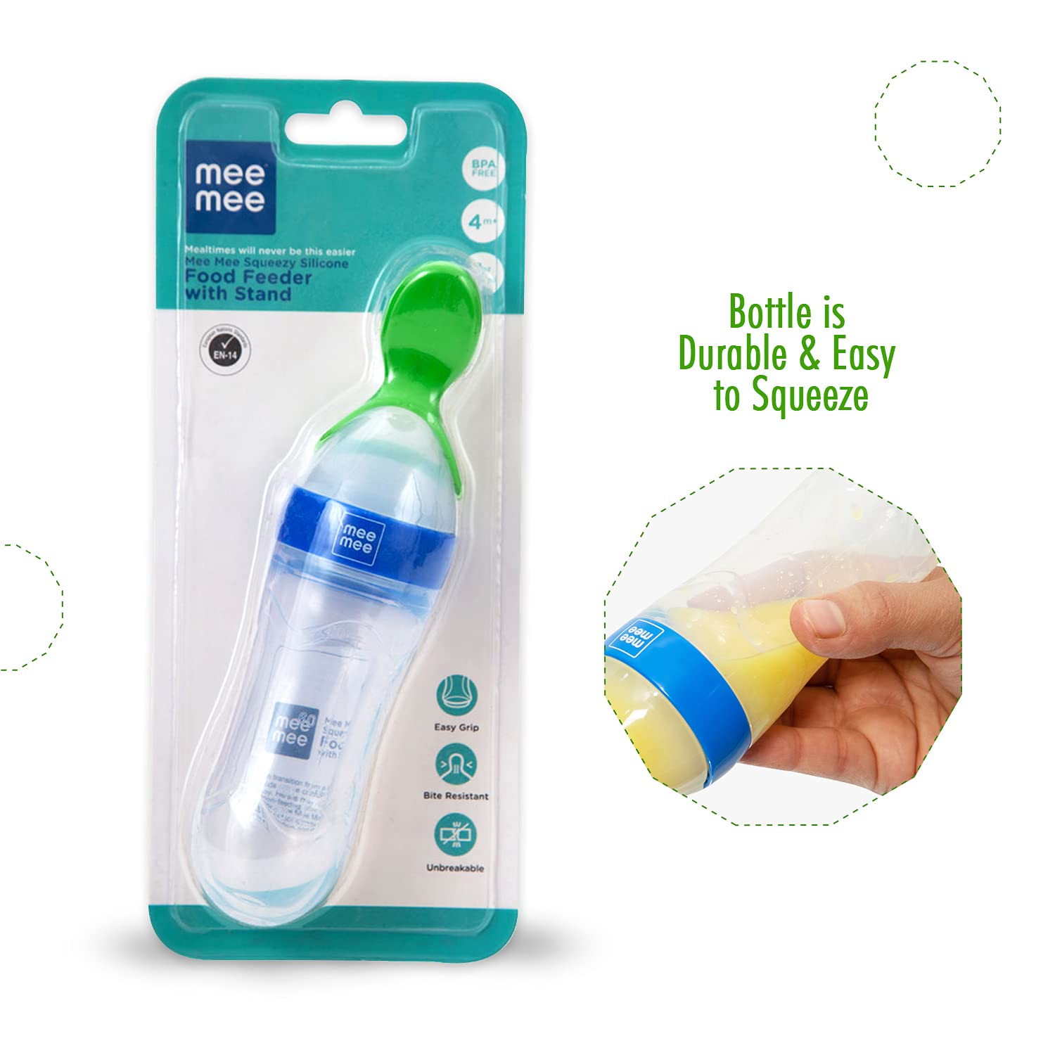 Mee Mee Squeezy Silicone Spoon Food Feeder (Blue)
