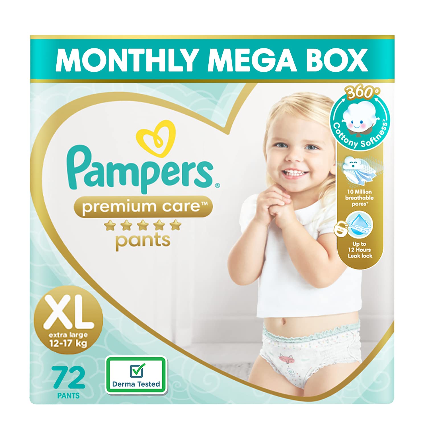 Pampers Premium Care Pants Diapers Monthly Mega Box Pack (XL) - (72 Pieces)