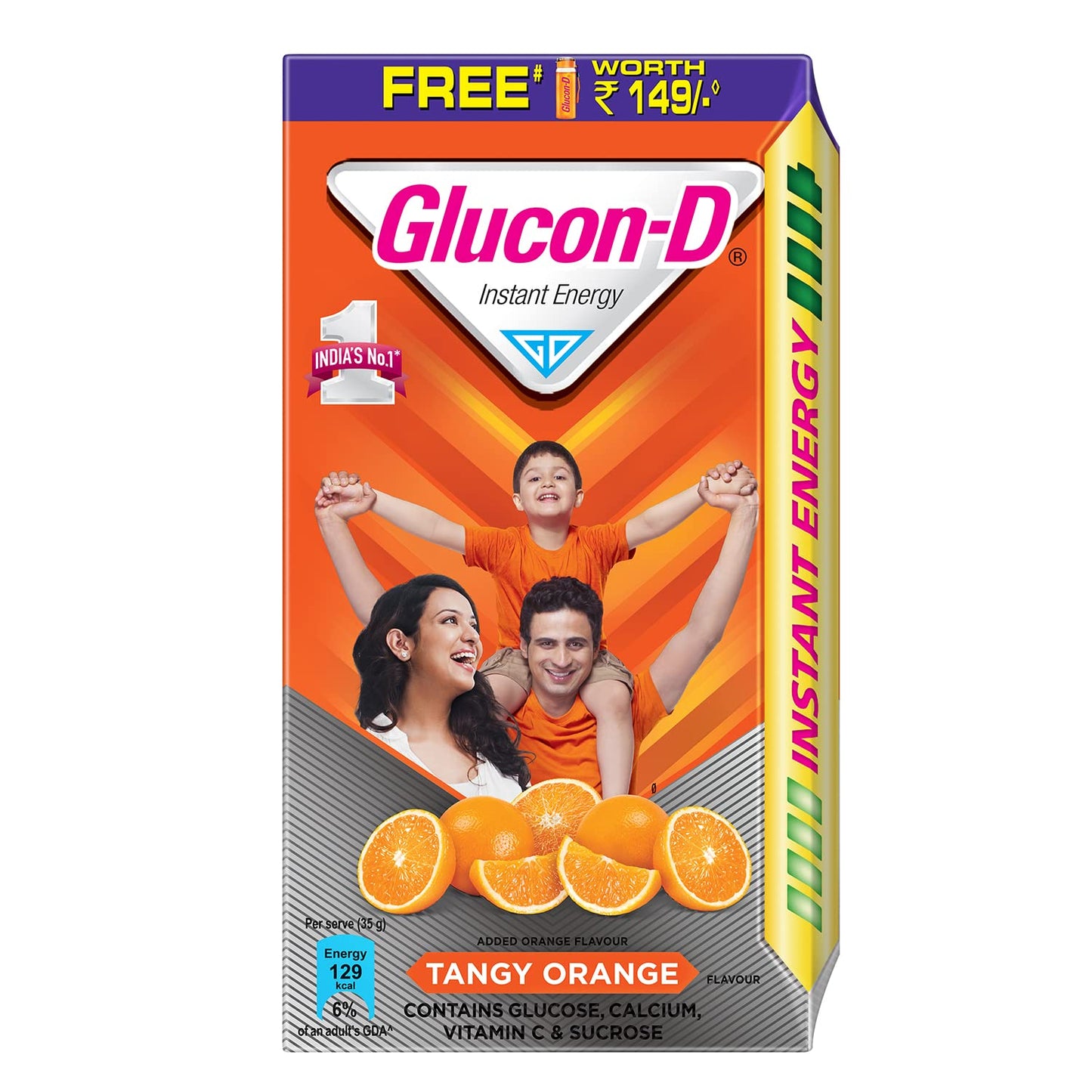 Glucon-D Instant Energy Health Drink Tangy Orange - 1kg Refill with free bottle