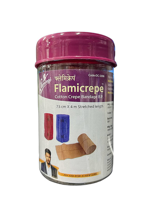 Flamingo Flamicrepe Cotton Crepe Bandage (7.5cm X 4m Stretched Length) - Pack of 1, Flamingo Flamicrepe Cotton Crepe Bandage 