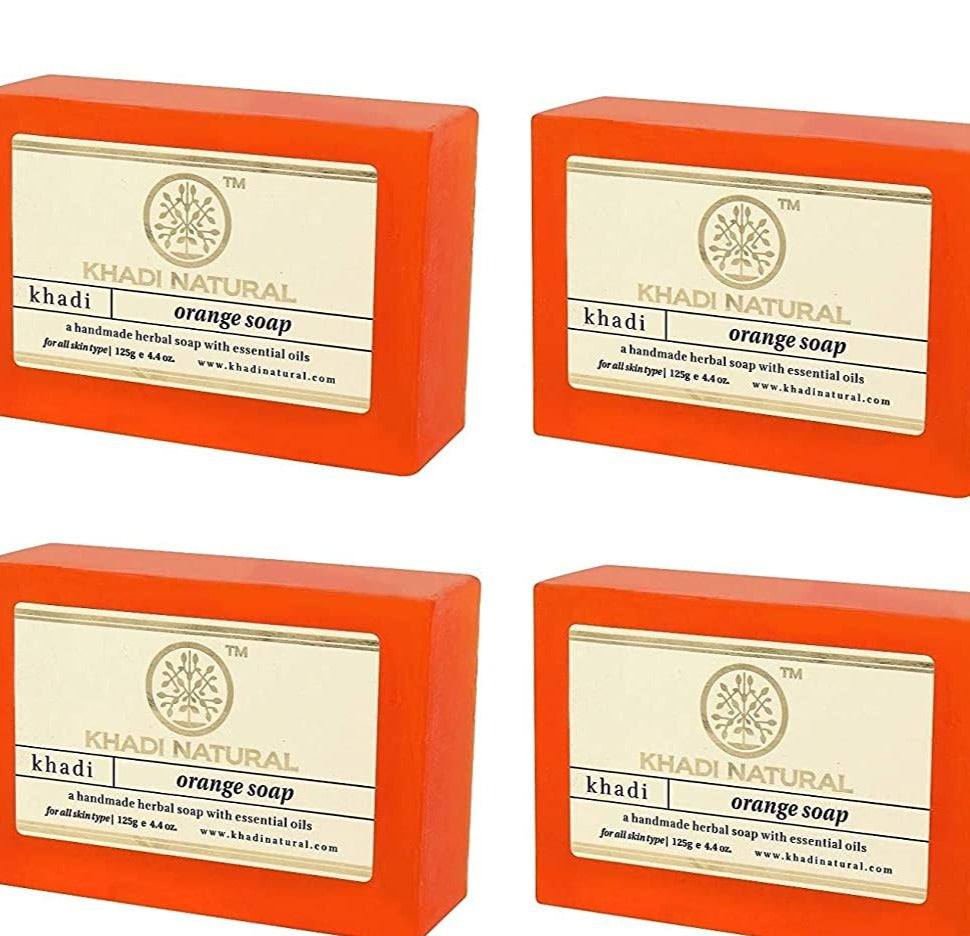 Khadi Natural Herbal Handmade Orange soap with Essential Oil - 125gm (Pack of 4),.Khadi Natural Herbal Handmade Orange soap, best soap, orange soap, khadi saop