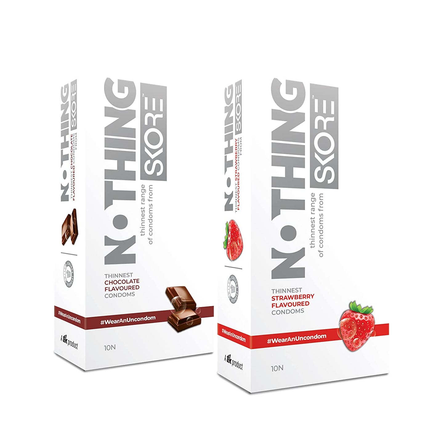 Skore Nothing Thinnest Pleasure Chocolate & Strawberry Flavored Condoms With Disposal Pouches, 10N Per Pack - Pack of 2