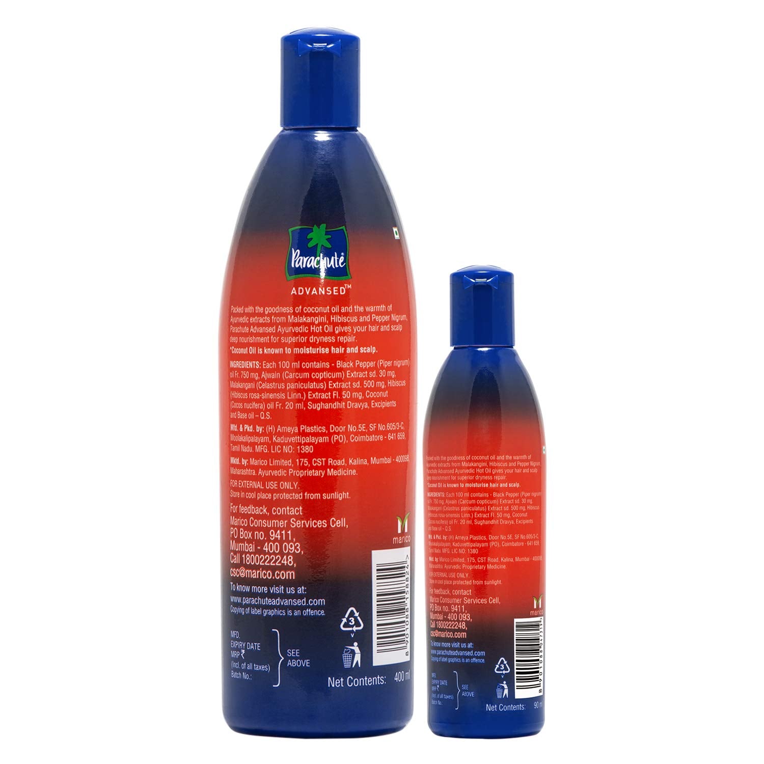Parachute Advanced Ayurvedic Hot Coconut Hair Oil - (400ml + 90ml)