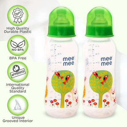 Mee Mee Printed Premium Baby Feeding Bottle (Green, 250ml - Pack of 2)