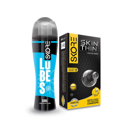 Skore Skin Thin (10 Pieces) Condoms with Cool Lubes (50ml)