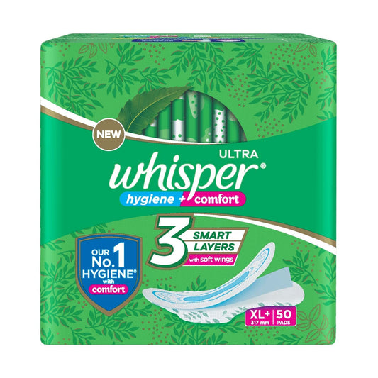 Whisper Ultra Clean Sanitary Pads for Women Suitable for Heavy flow, size ( XL+) - (50 Pads)