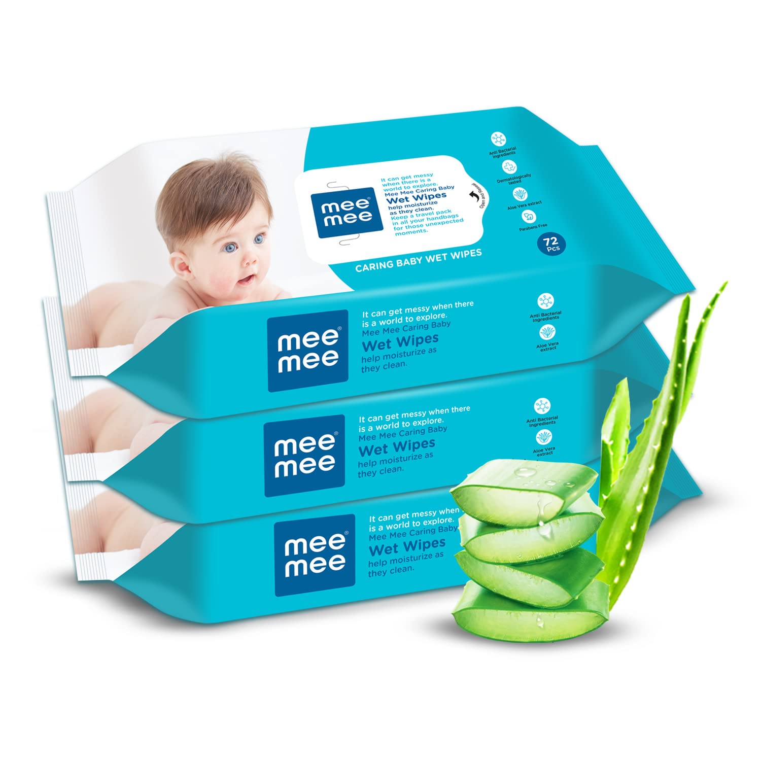 Mee Mee Baby Gentle Wet Wipes with Aloe Vera extracts 72 counts - (Pack of 3)