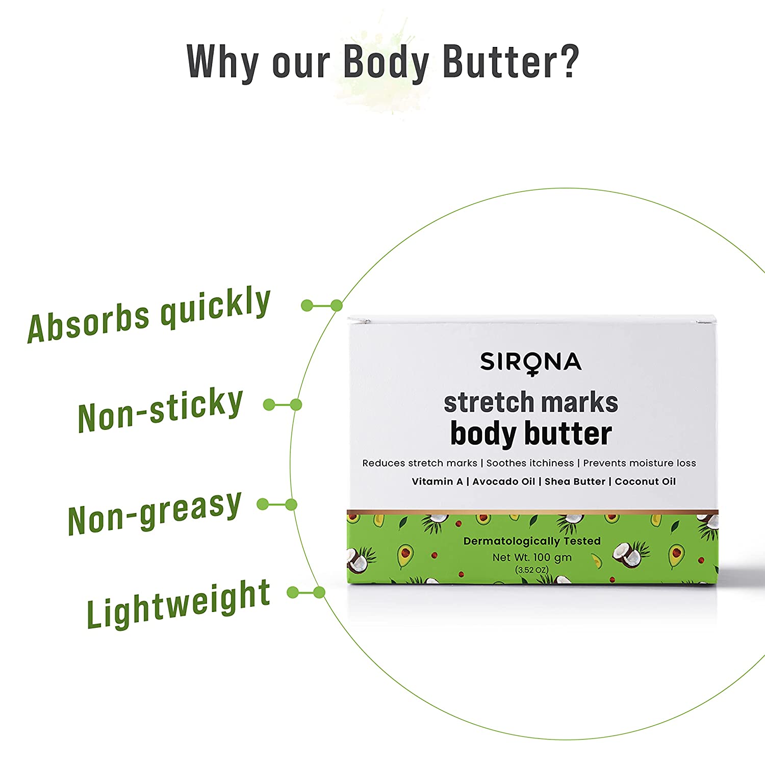 Sirona Natural Stretch Marks Body Butter Cream for Men & Women, Soothes Itchy Skin & Prevents Moisturization (100gm)