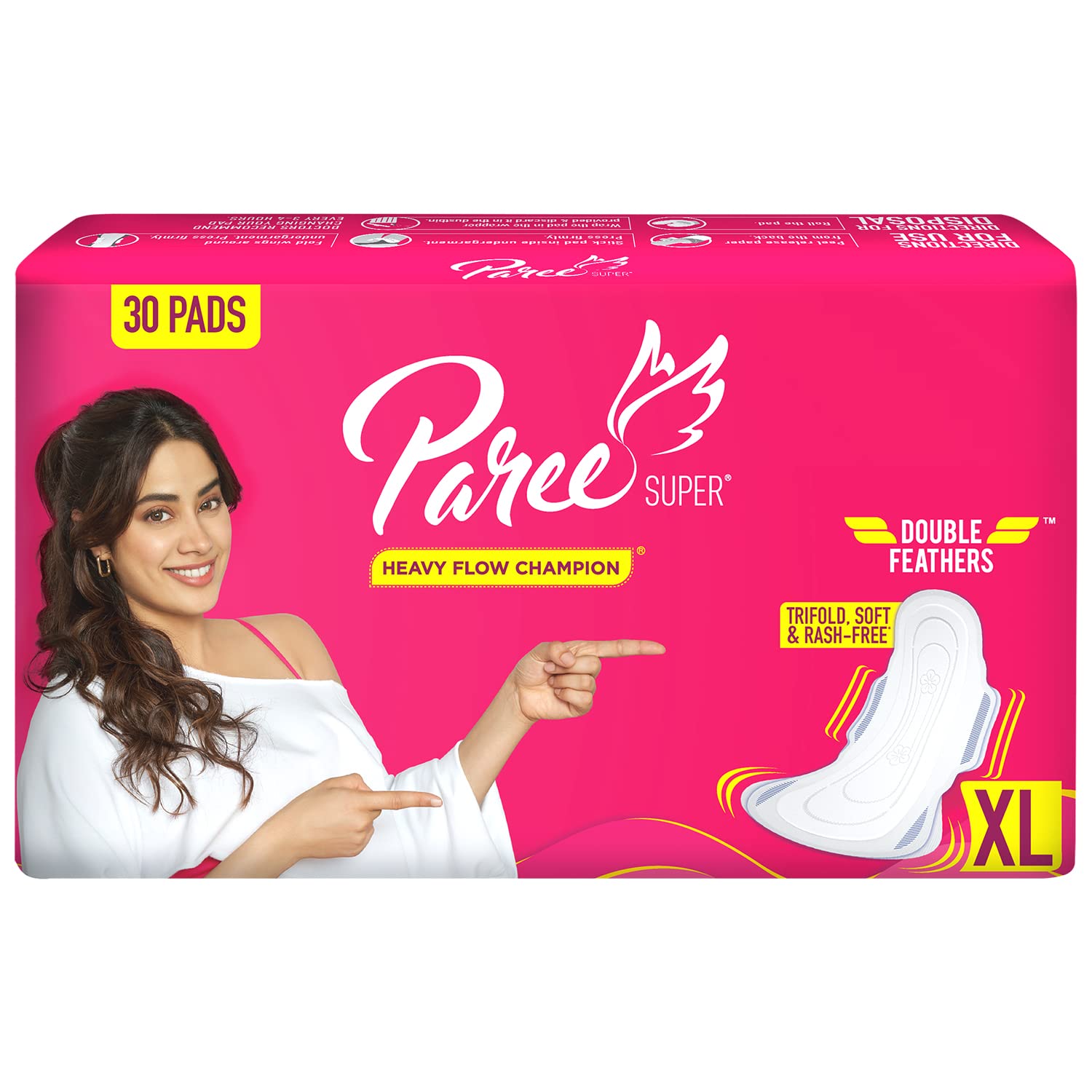 Paree Super Soft Sanitary Pads for Women With Double Feathers (Size - XL) - 30 Pads