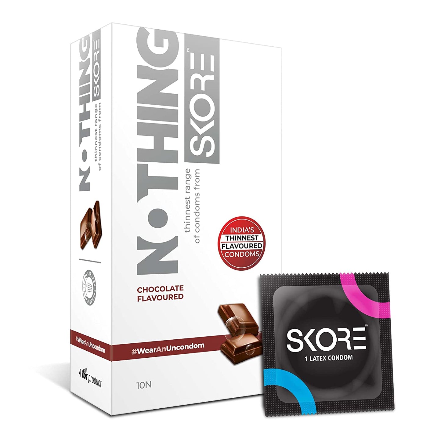 Skore Nothing Thinnest Chocolate Flavored Pleasure Condoms With Disposal Pouches - 10 pieces
