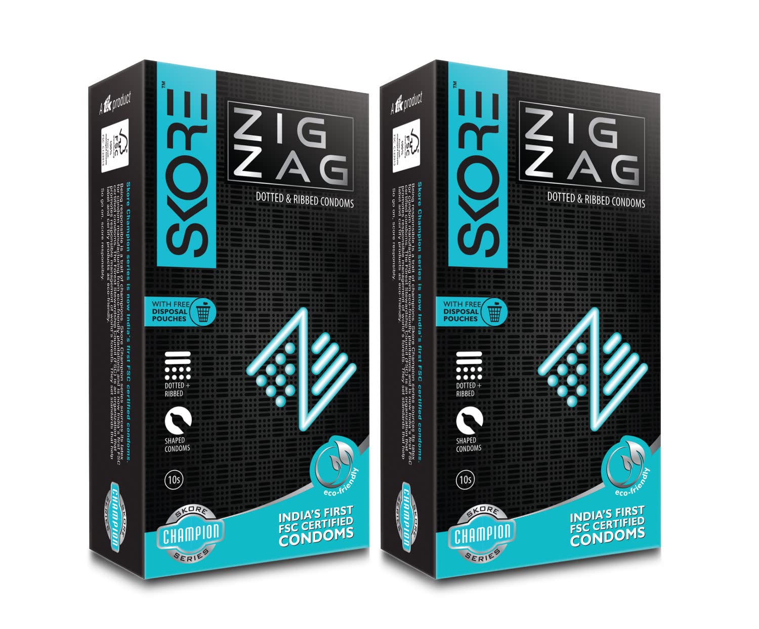 Skore Zig Zag Dotted Condoms,10N Per Pack - (Pack of 2)