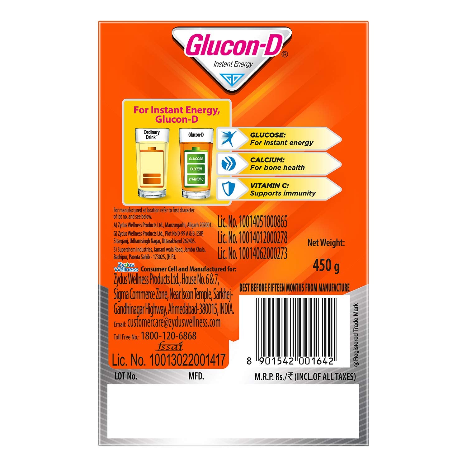 Glucon-D Instant Energy Health Drink Combo Pack (Nimbu Pani) & (Tangy Orange) - 450gm