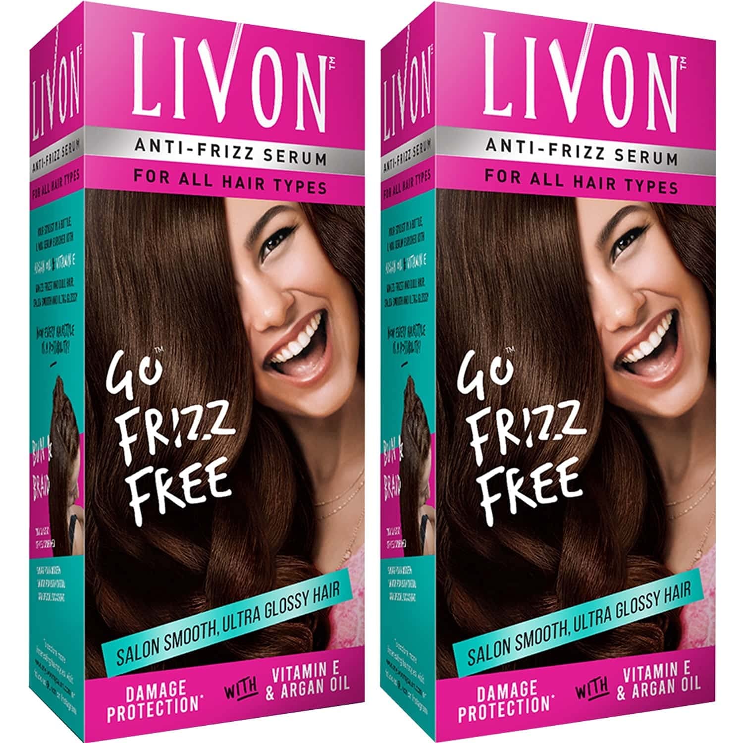 Livon Serum Anti-frizz Serum - For All Hair Types, Damage Protection, With Vitamin E & Argan Oil (50ML each) - Pack of 2, best hair serum,Livon Serum Anti-frizz Serum 