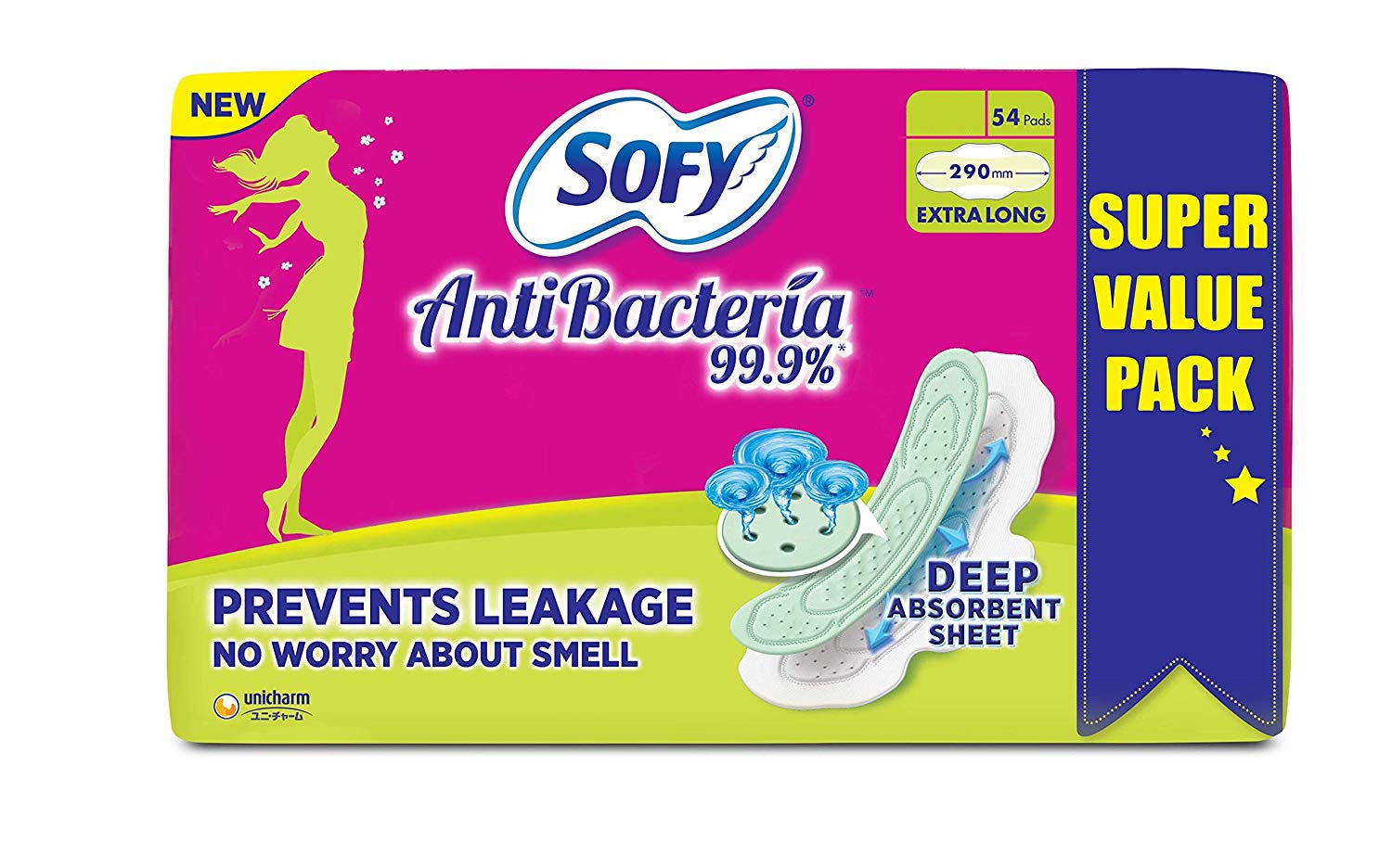Sofy Anti Bacteria Extra Long Sanitary Pads - Pack of 54 Pads