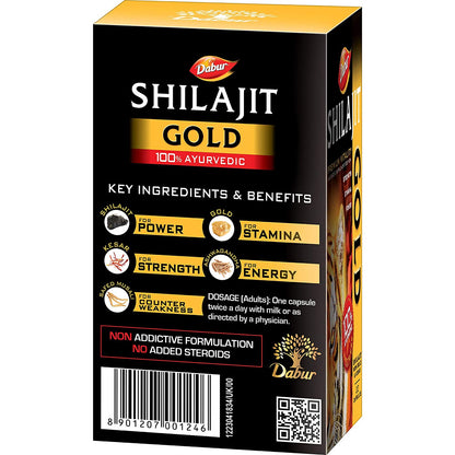 Dabur Shilajit Gold 100 % Ayurvedic Capsules for Strength & Stamina - (20 capsules)