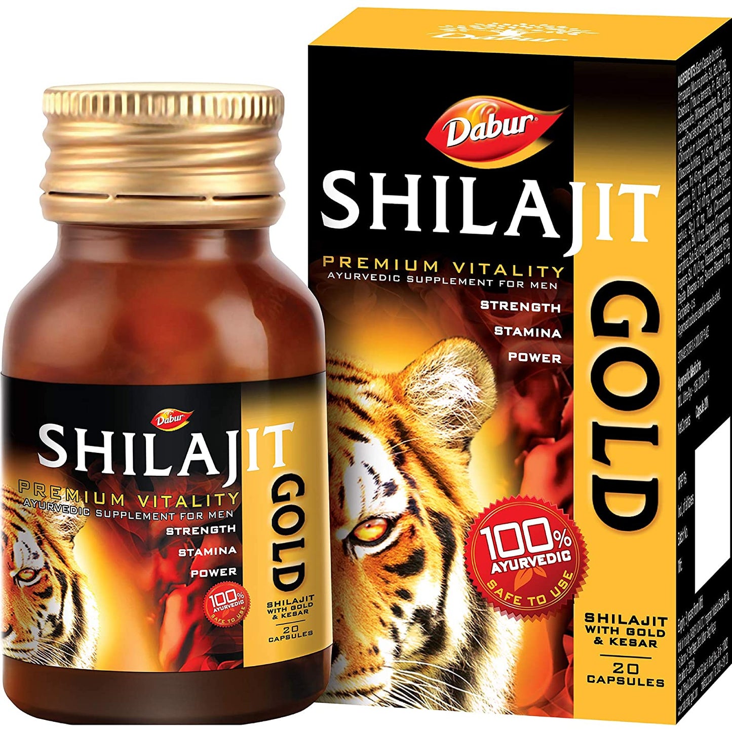 Dabur Shilajit Gold 100 % Ayurvedic Capsules for Strength & Stamina - (20 capsules)