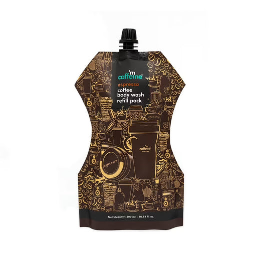 MCaffeine Espresso Coffee Body Wash Refill Pack - Soap Free Exfoliating Shower Gel with Coffee Scrub & AHA - 300ml