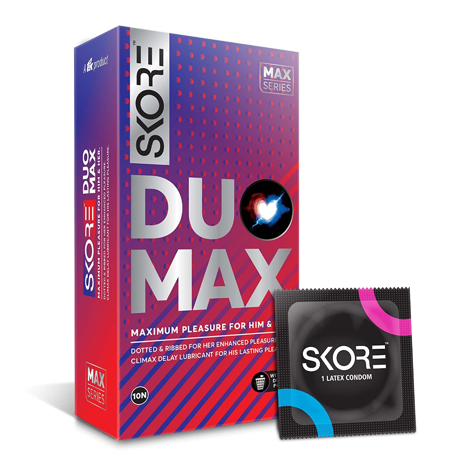 Skore Duo Max - Premium Condoms with Disposal Pouches - 10 pieces