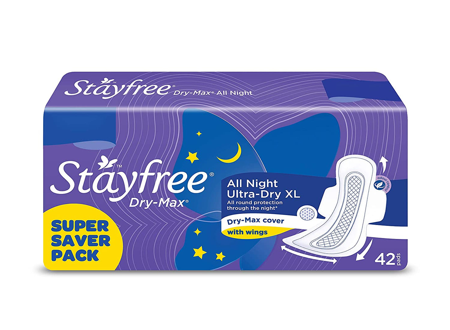 Stayfree Dry Max All Night XL Dry Cover Sanitary Pads For Women - 42 Pads