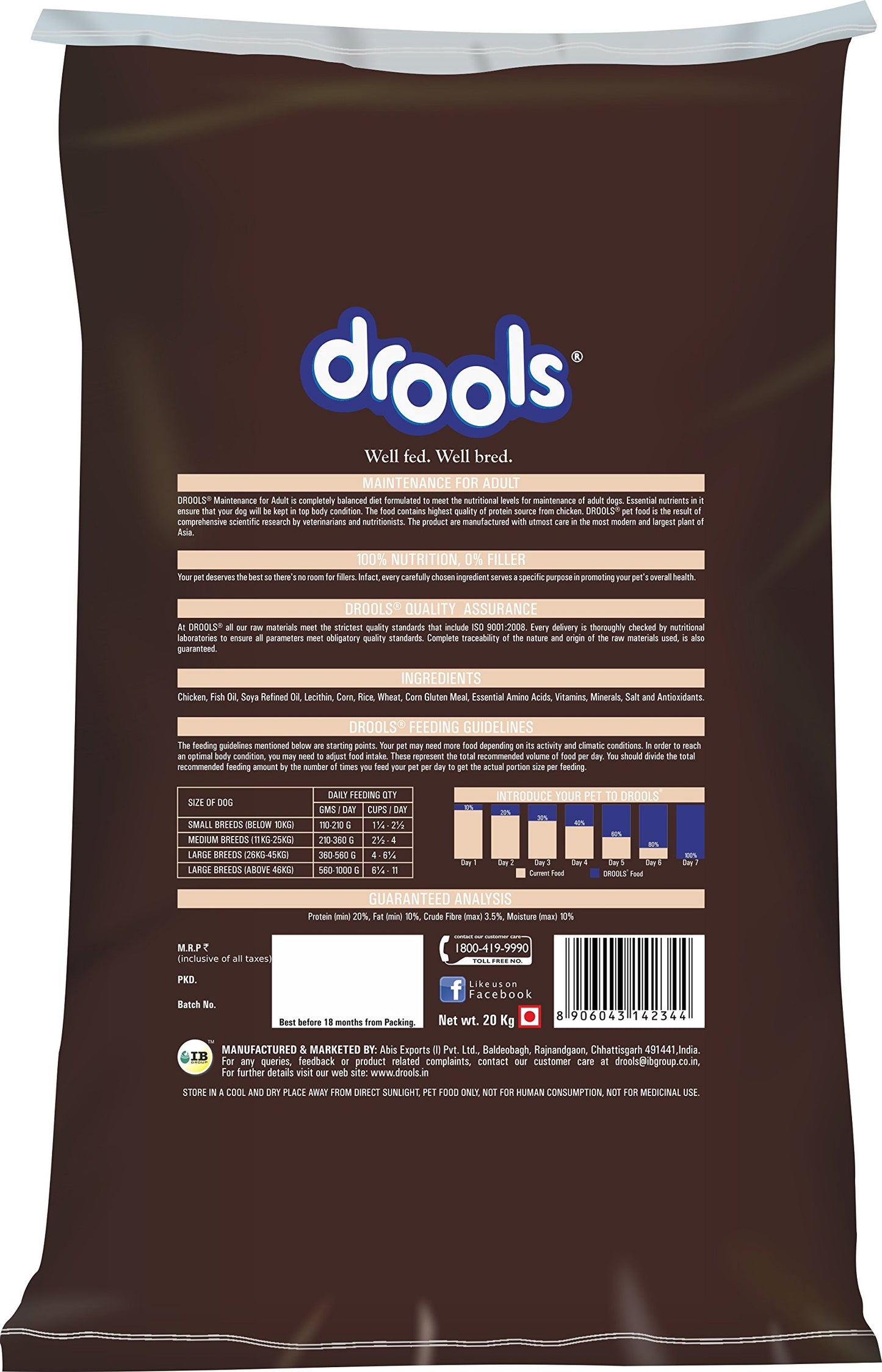 Drools Maintanance Adult Dog Food, 20kg (with Free Extra 4kg)