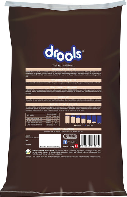 Drools Maintanance Adult Dog Food, 20kg (with Free Extra 4kg)