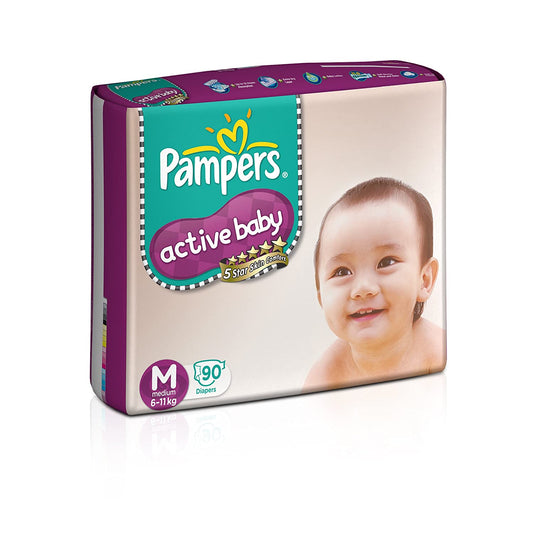 Pampers Active Baby Diapers (M)- (90 Pieces)