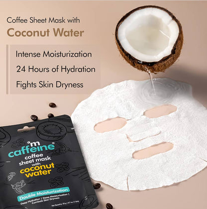 MCaffeine Vitamin C, Hyaluronic Acid & Coconut Water Face Sheet Masks for Glowing Skin - Pack of 3\