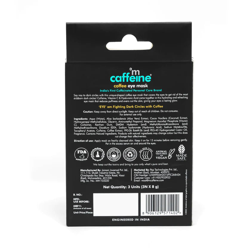 MCaffeine Coffee Eye Mask for Dark Circles & Puffiness with Vitamin C & Caffeine - 2x Hydration (Pack of 3) - 8gm