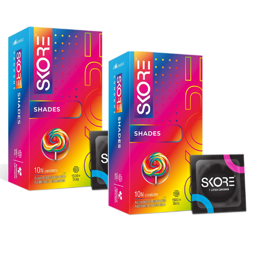 Skore Shades Assorted Colours with Extra Lubrication Dotted Condoms (10N each) - Pack of 2