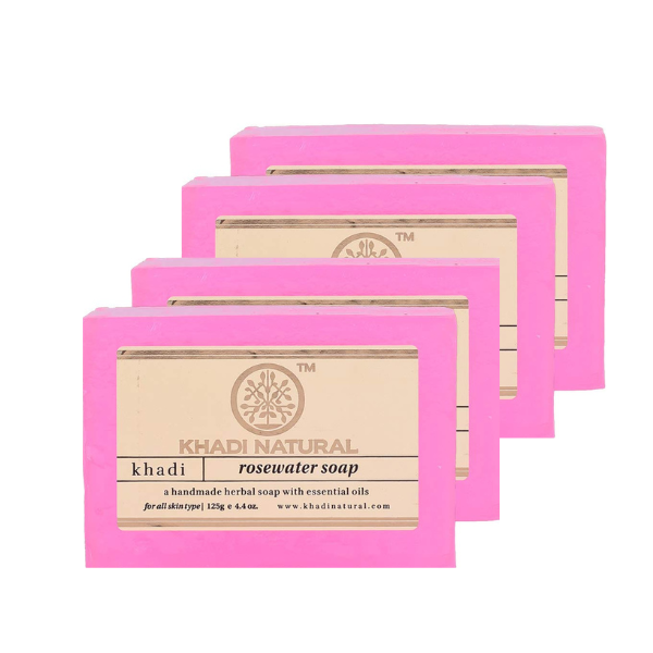 KHADI NATURAL Herbal Rosewater Handmade Soap, 125gm (Pack of 4)