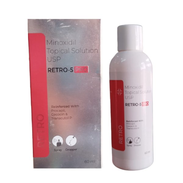 Retro - 5 PRO Minoxidil Topical Solution effective hair growth treatment and prevents further hair fall and loss - 60ml