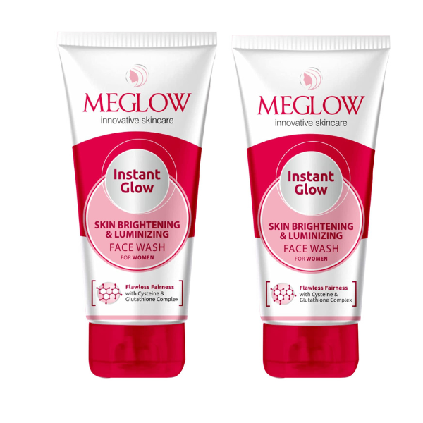 Meglow Instant Glow Fairness Face Wash Paraben-Free with Skin Brightening and Luminizing for Women (70gm each) - Pack of 2