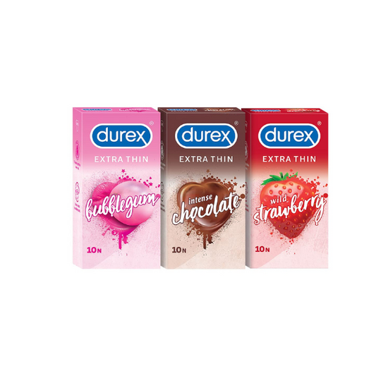 Durex Extra Thin Flavoured Condoms (Bubblegum + Chocolate + Strawberry) - Pack of 3 (10 Pieces), Durex Extra Thin Flavoured Condoms , condoms