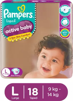 Pampers Active Baby Diapers (L) - (18 Pieces)