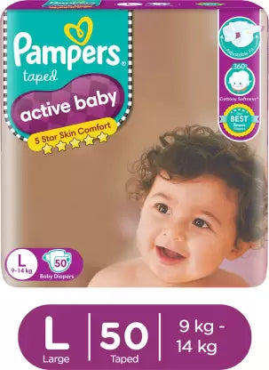 Pampers Active Baby Diapers (L) - (50 Pieces)