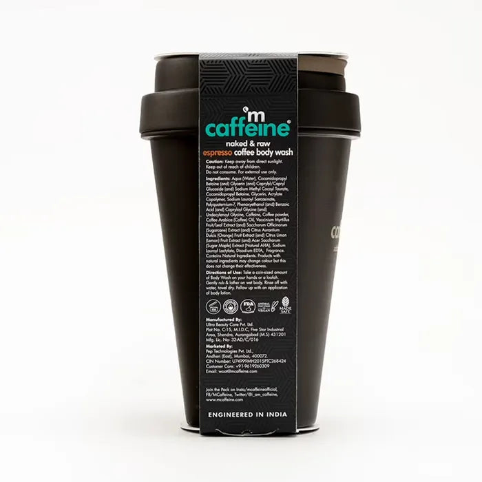 MCaffeine Exfoliating Espresso Body Wash - Soap Free Coffee Shower Gel with Coffee Scrub & AHA - 300ml