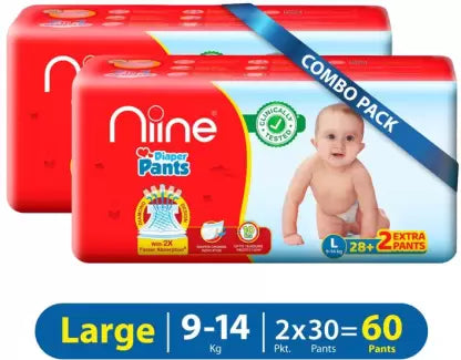 niine Cottony Soft Baby Diaper Pants with Change Indicator for Overnight Protection (L) - (60 Pieces)