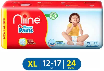niine Cottony Soft Baby Diaper Pants with Wetness Indicator for Overnight Protection (XL) - (24 Pieces)
