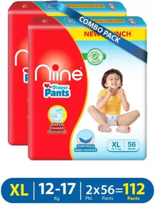 niine Cottony Soft Baby Diaper Pant with Change Indicator for Overnight Protection (XL) - (112 Pieces)