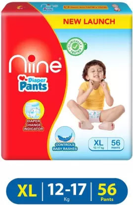 niine Cottony Soft Baby Diaper Pants with Wetness Indicator for Overnight Protection (XL) - (56 Pieces)