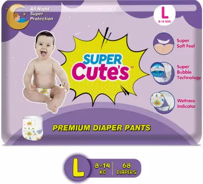 Super Cute's Premium Wonder Pullups Diaper Pant with Wetness Indicator & LeakLock Technology (L)- (68 Pieces)