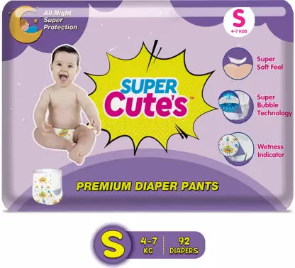 Super Cute's Premium Wonder Pullups Diaper Pant with Wetness Indicator & LeakLock Technology (S) - (92 Pieces)