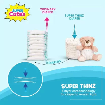 Super Cute's Premium Ultra Thin Diaper Pants with Wetness Indicator 2x Absorption & Comfort (M) - (58 Pieces)