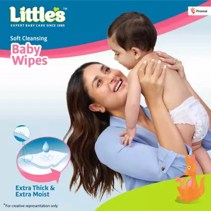 Little's Soft Cleansing Baby Wipes with Aloe Vera, Joj1oba Oil and Vitamin E, Lid Pack (80 Wipes)