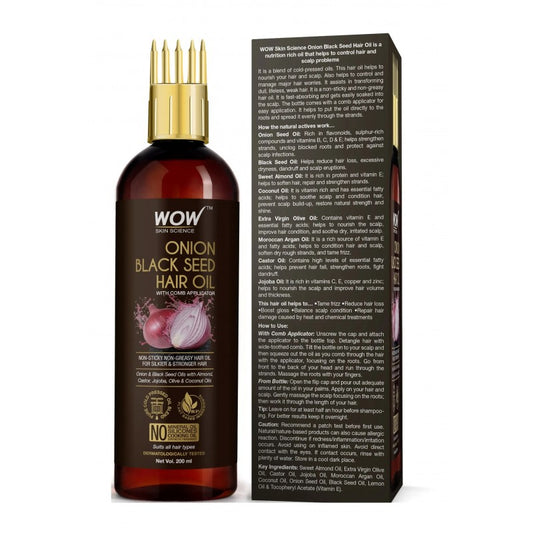 WOW Skin Science Onion Black Seed Hair Oil with Comb Applicator - 200ml